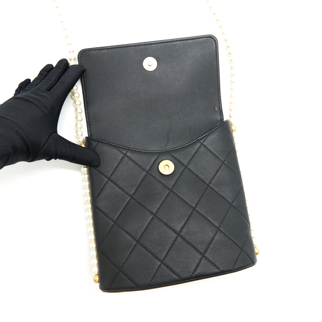 CHANEL SMALL HOBO BAG WITH PEARLS BLACK CALFSKIN GHW