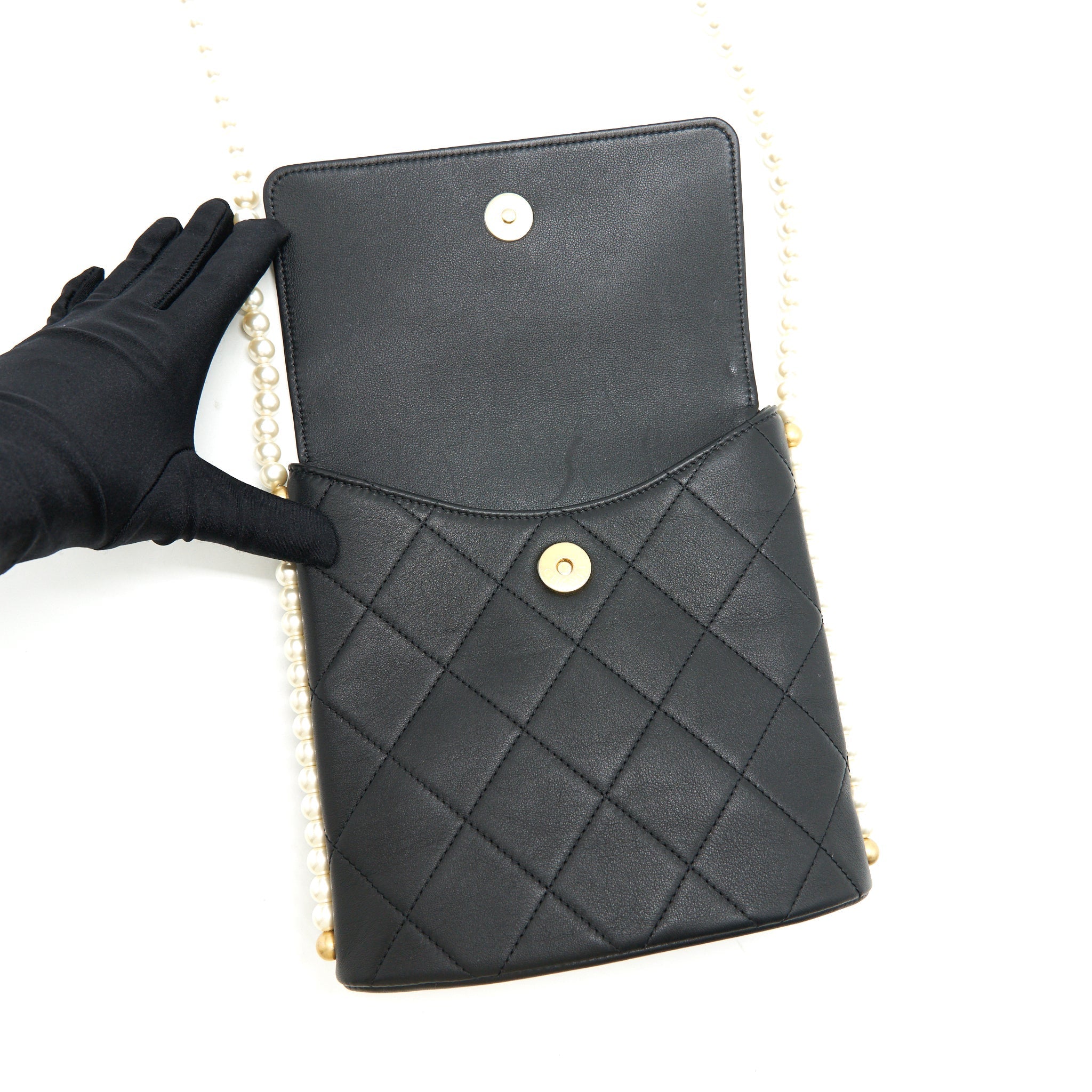 CHANEL SMALL HOBO BAG WITH PEARLS BLACK CALFSKIN GHW