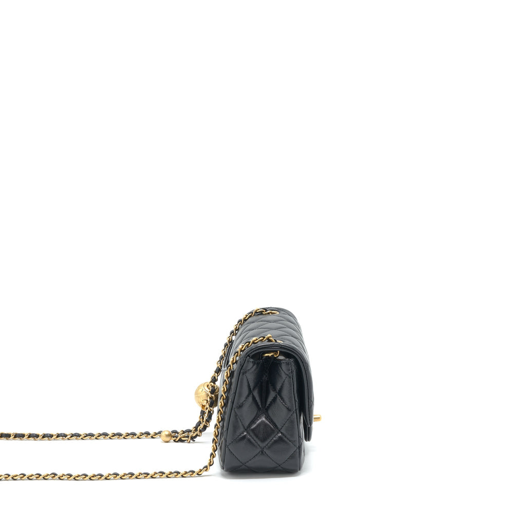 CHANEL PEARL CRUSH MINI SQUARE LAMBSKIN BLACK BRUSHED GHW