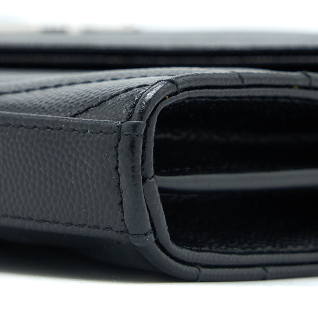 SAINT LAURENT/YSL ENVELOP CHAIN WALLET GRAINED CALFSKIN BLACK SHW
