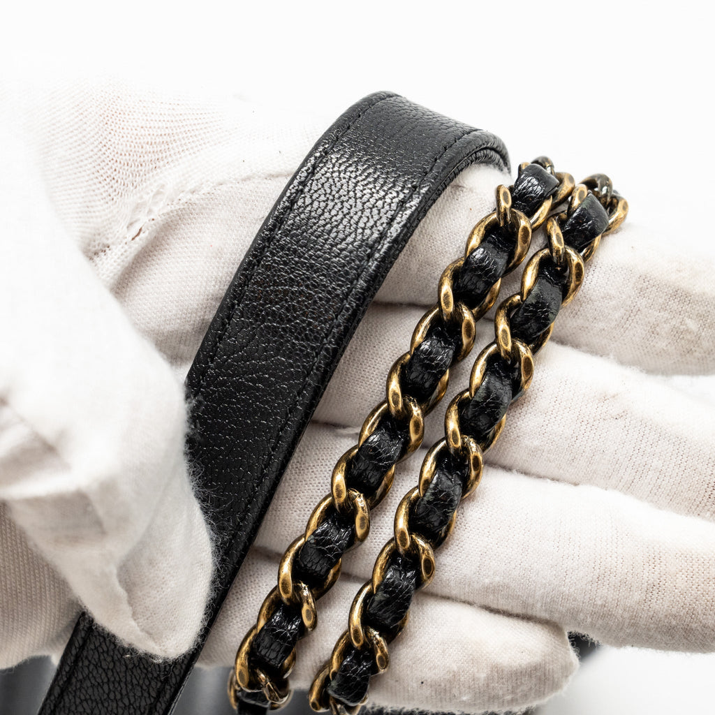 CHANEL SMALL DIAGNOAL FLAP BAG SHINY GOATSKIN BLACK GHW