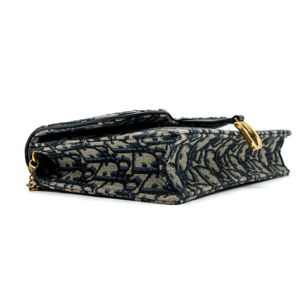 DIOR SADDLE POUCH WITH CHAIN DIOR OBLIQUE JACQUARD BLUE GHW