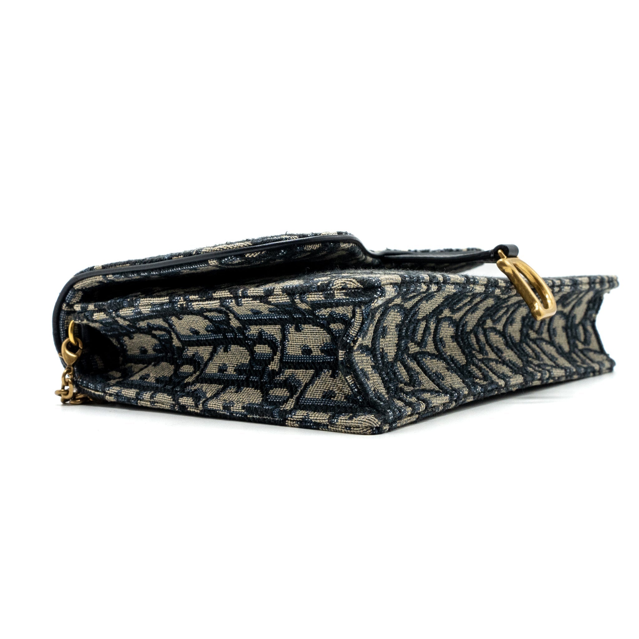 DIOR SADDLE POUCH WITH CHAIN DIOR OBLIQUE JACQUARD BLUE GHW