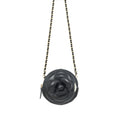 CHANEL MINI ROUND CAMELLIA ZIPPY WALLET WITH CHAIN LAMBSKIN BLACK GHW
