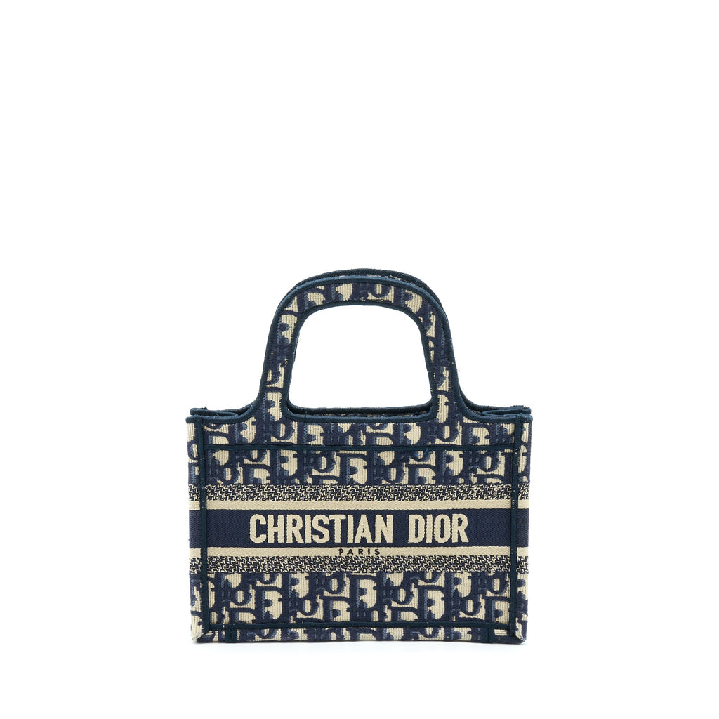 DIOR MINI BOOK TOTE BLUE OBLIQUE EMBRIODERY