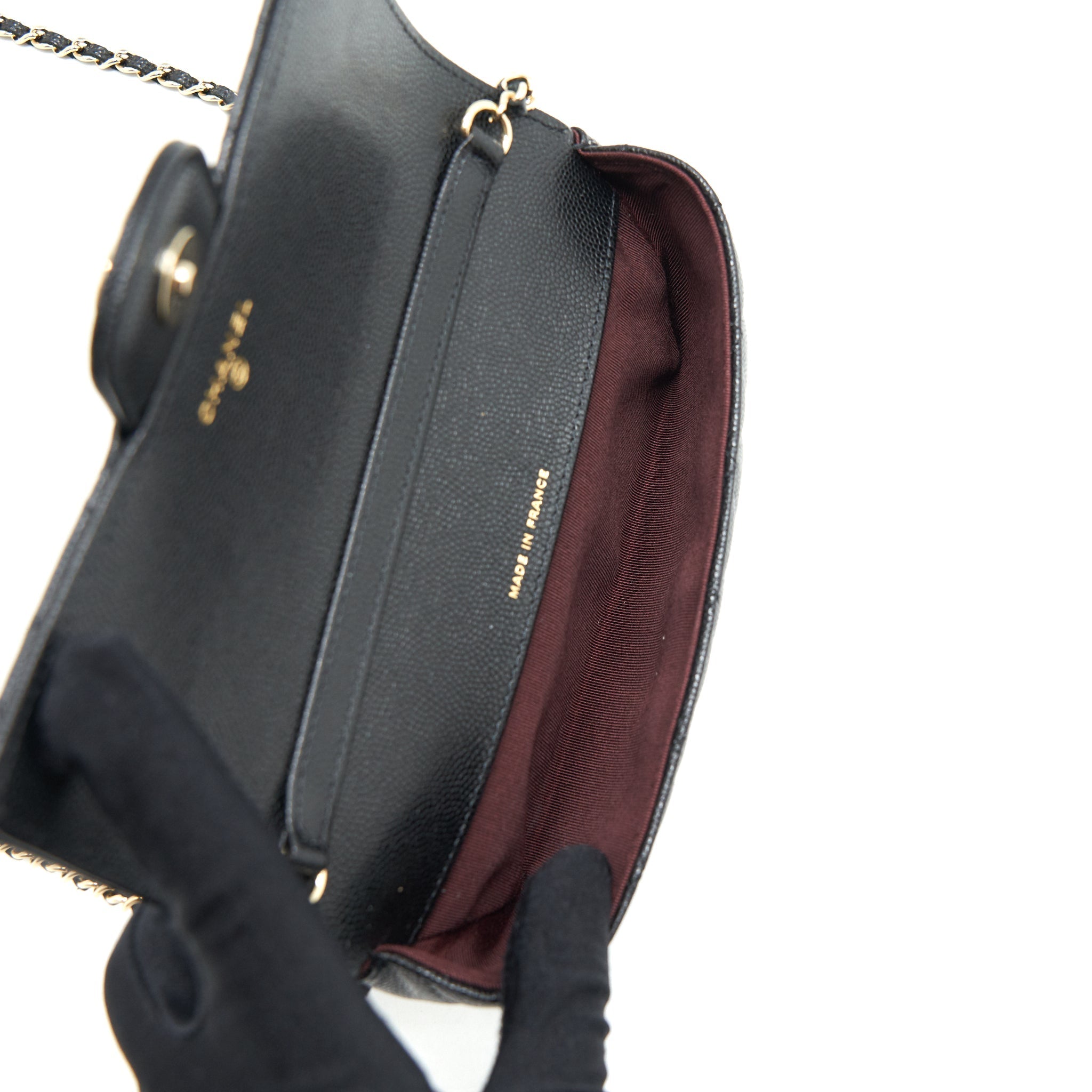 CHANEL MINI GLASS CASE BAG CAVIAR BLACK LGHW