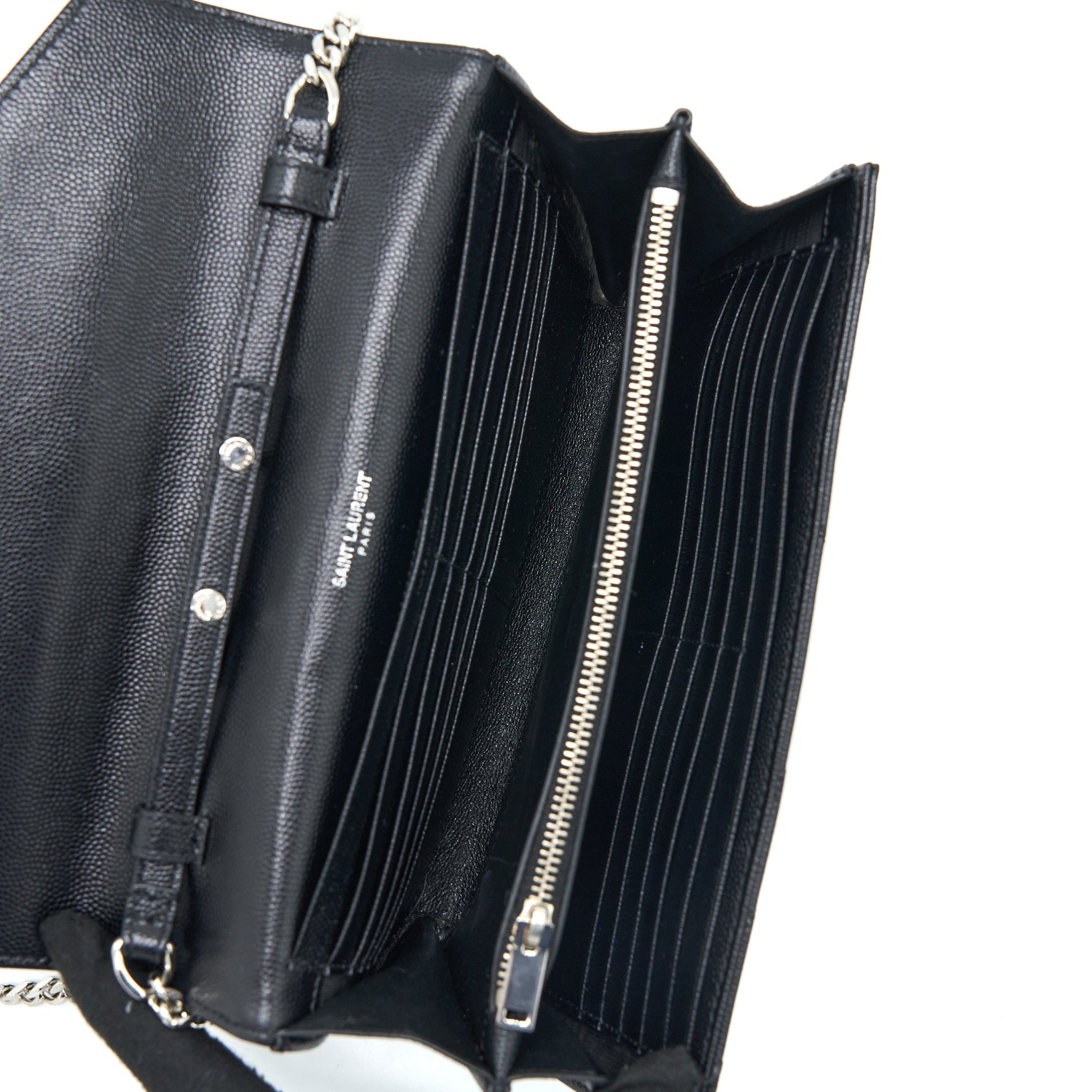 SAINT LAURENT/YSL ENVELOP CHAIN WALLET GRAINED CALFSKIN BLACK SHW