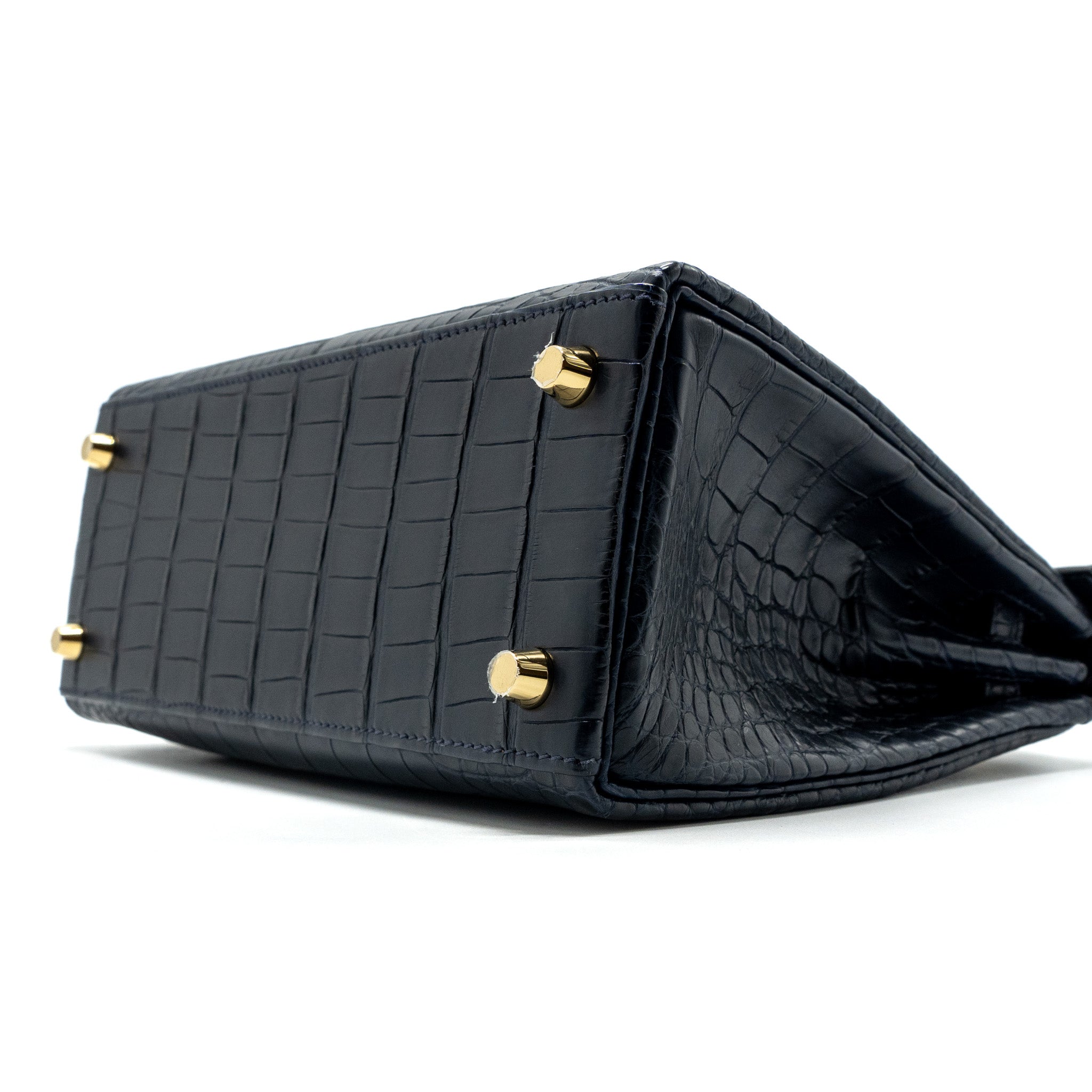 HERMES KELLY 25 MATTE CROCODILE ALLIGATOR MISSISSIPPIENSIS BLUE INDIGO GHW