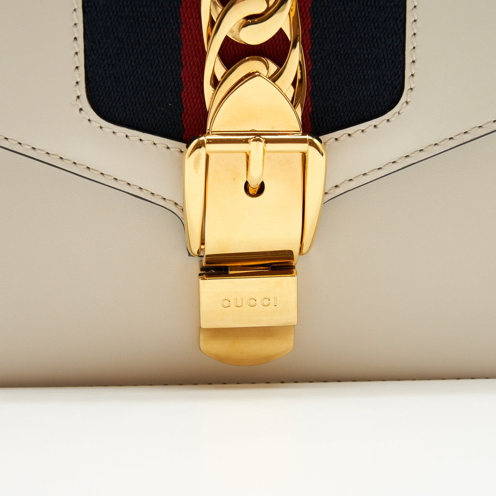 GUCCI MINI SYLVIE CHAIN BAG WHITE GHW