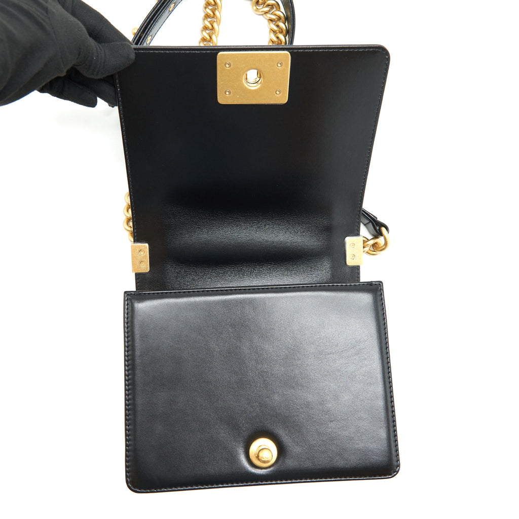 CHANEL 22P MINI BOY CHAIN HANDBAG CALFSKIN BLACK GHW