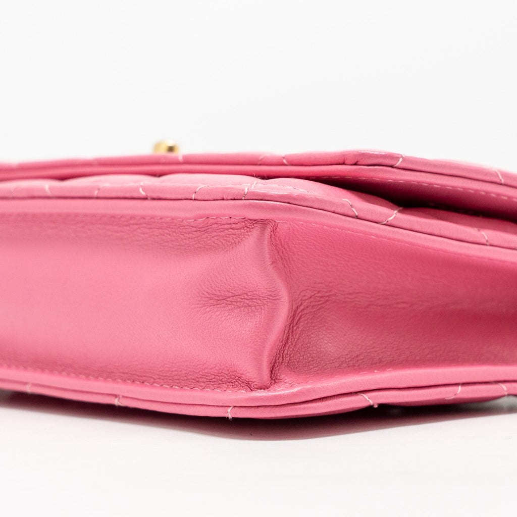 CHANEL PEARL CRUSH WALLET ON CHAIN LAMBSKIN PINK GHW