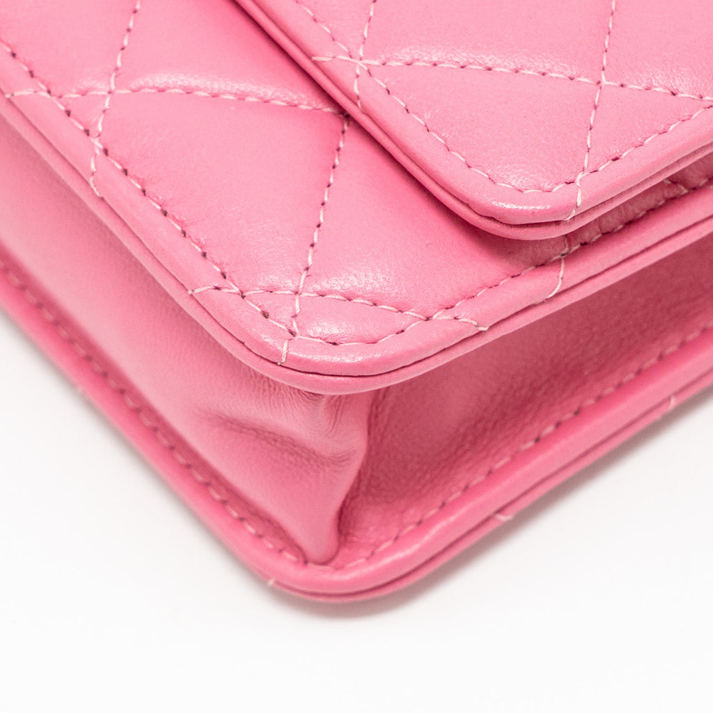CHANEL PEARL CRUSH WALLET ON CHAIN LAMBSKIN PINK GHW