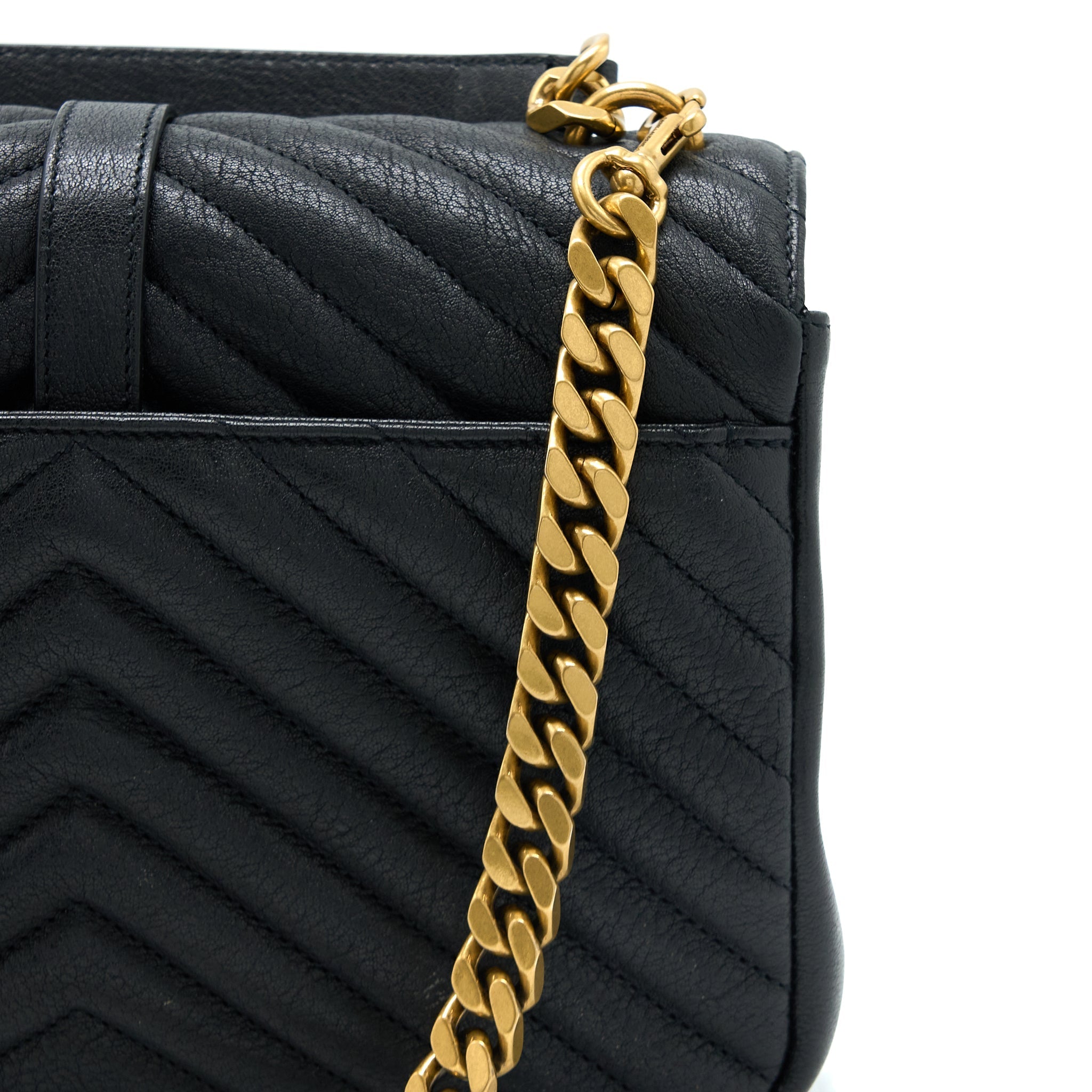 SAINT LAURENT QUILTED MEDIUM COLLEGE BAG LAMBSKIN BLACK BRUSHED GHW