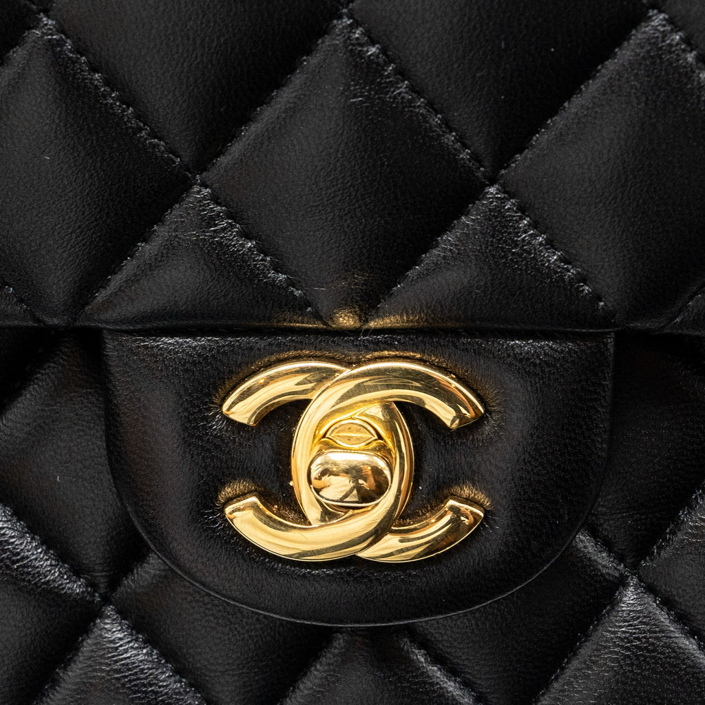 CHANEL MEDIUM CLASSIC DOUBLE FLAP BAG LAMBSKIN BLACK GHW