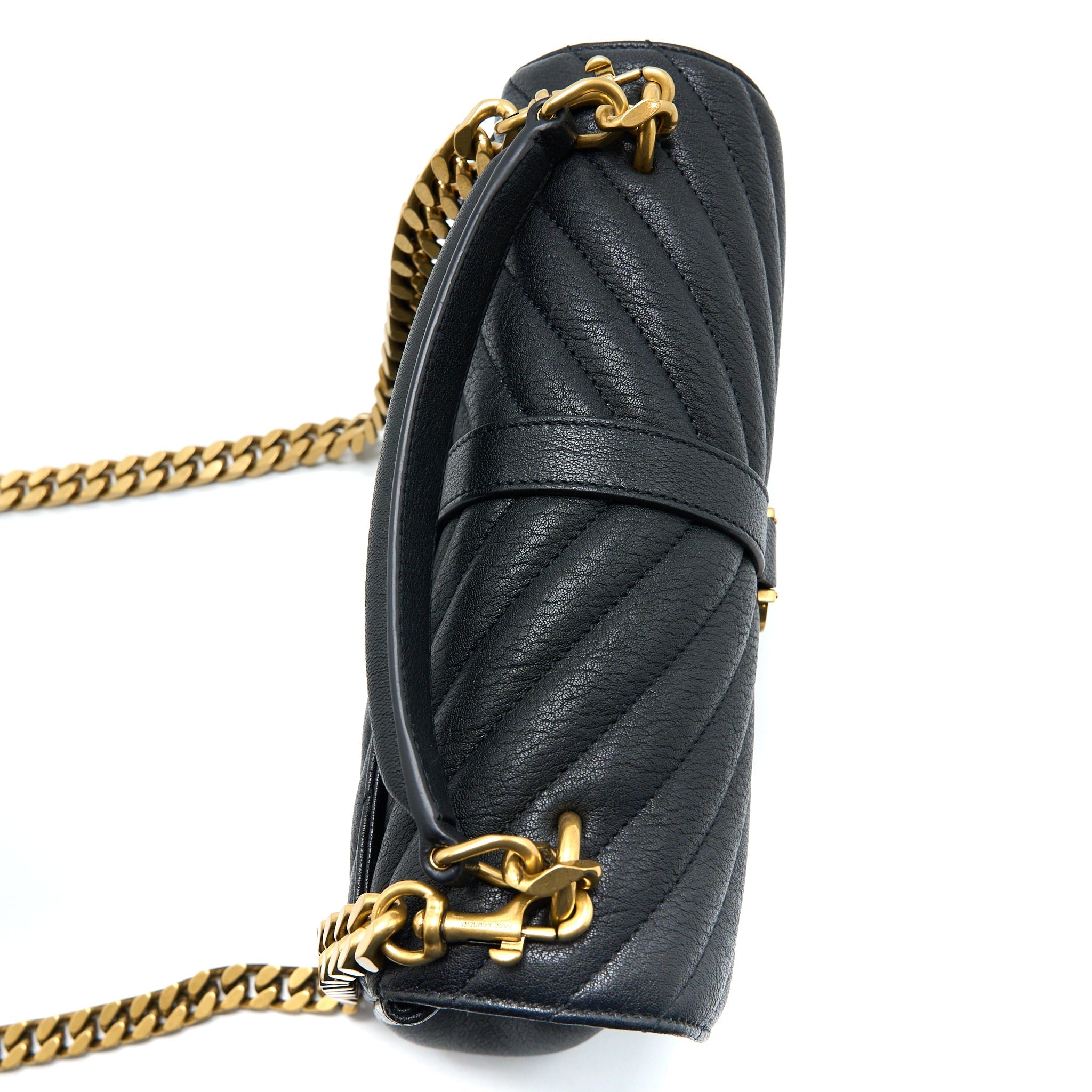 SAINT LAURENT QUILTED MEDIUM COLLEGE BAG LAMBSKIN BLACK BRUSHED GHW