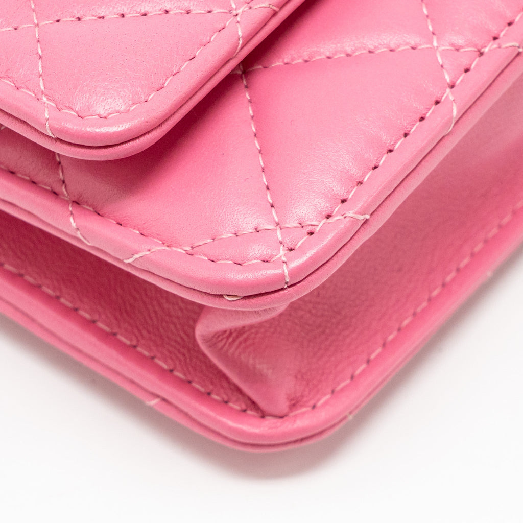 CHANEL PEARL CRUSH WALLET ON CHAIN LAMBSKIN PINK GHW