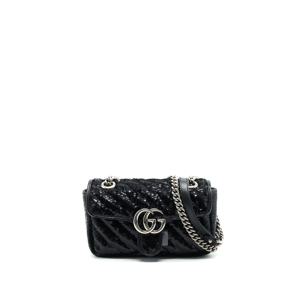 GUCCI MARMONT MINI SEQUIN SHOULDER BAG BLACK
