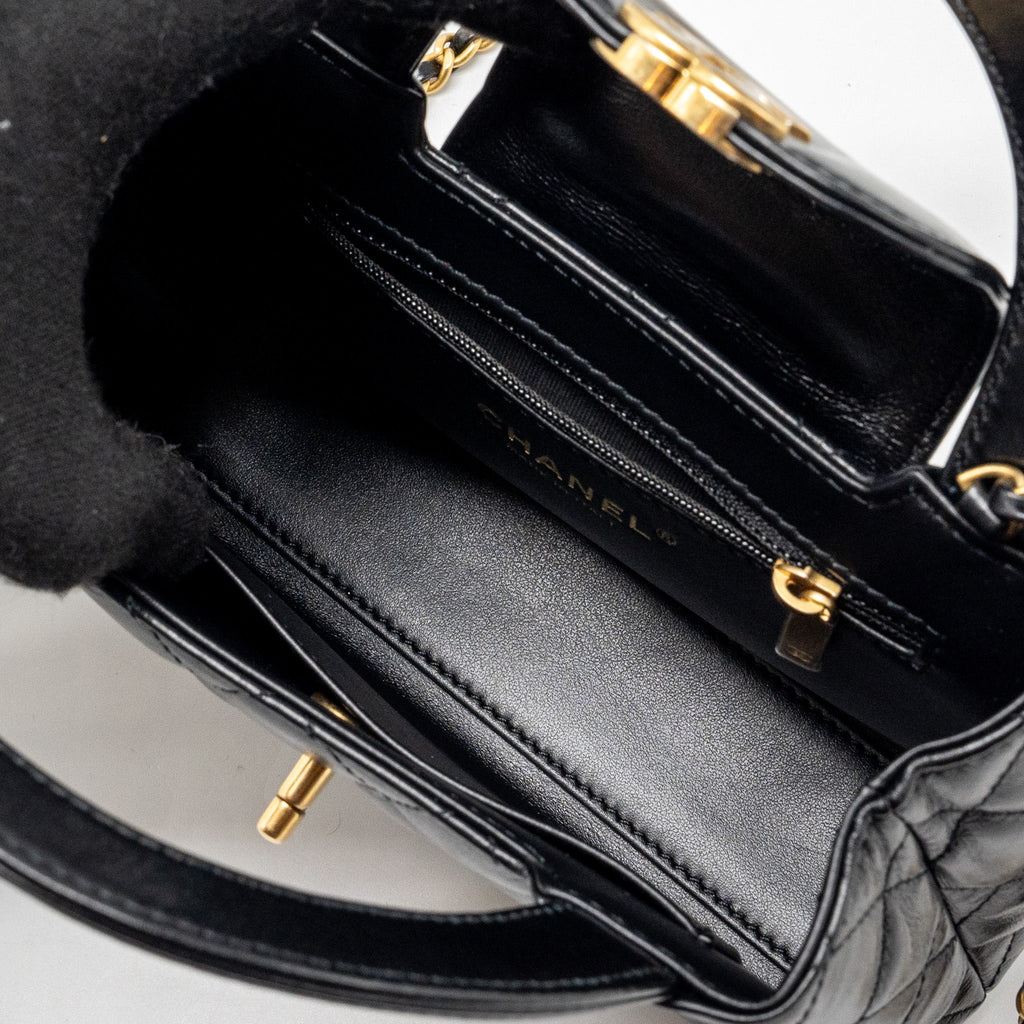 CHANEL 24P MINI SHOPPING TOTE CALFSKIN BLACK GHW (MICROCHIP)