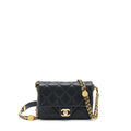 CHANEL 22A SMALL FLAP BAG WITH BUTTON ON CHAINS CAVIAR BLACK BRUSHED GHW