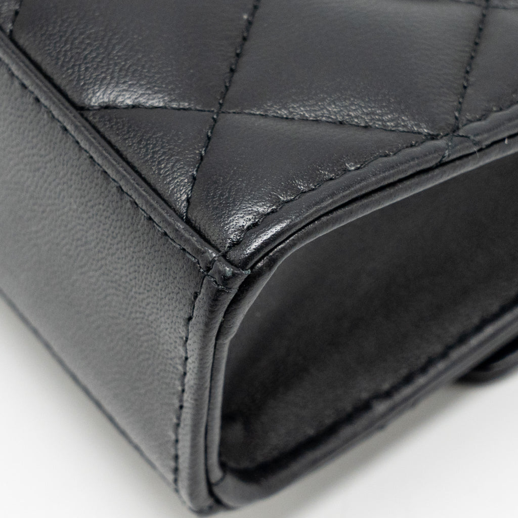 CHANEL DETAILED TOP HANDLE MINI CLUTCH WITH CHAIN LAMBSKIN BLACK LGHW (MICROCHIP)