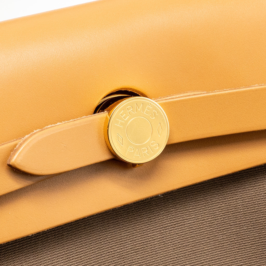 HERMES HERBAG 31 ZIP BAG CANVAS/HUNTER LEATHER ETOUPE / NATURAL SABLE GHW