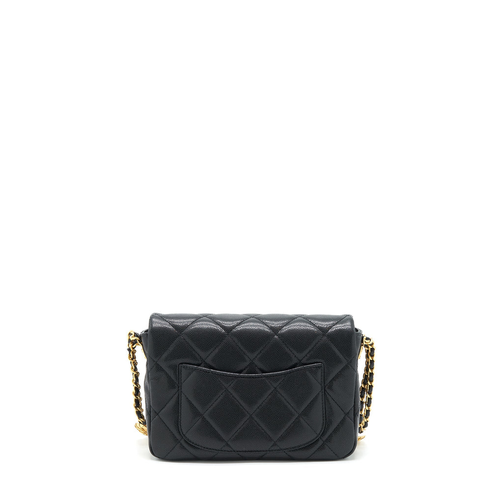 CHANEL 22A SMALL FLAP BAG WITH BUTTON ON CHAINS CAVIAR BLACK BRUSHED GHW