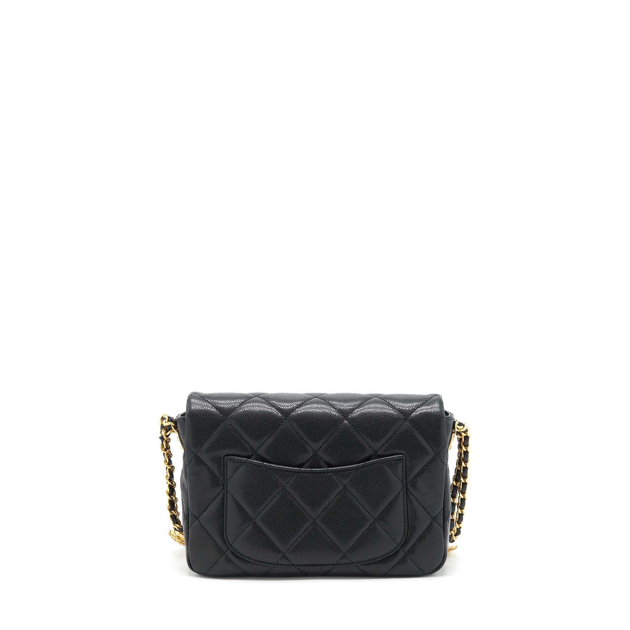 CHANEL 22A SMALL FLAP BAG WITH BUTTON ON CHAINS CAVIAR BLACK BRUSHED GHW