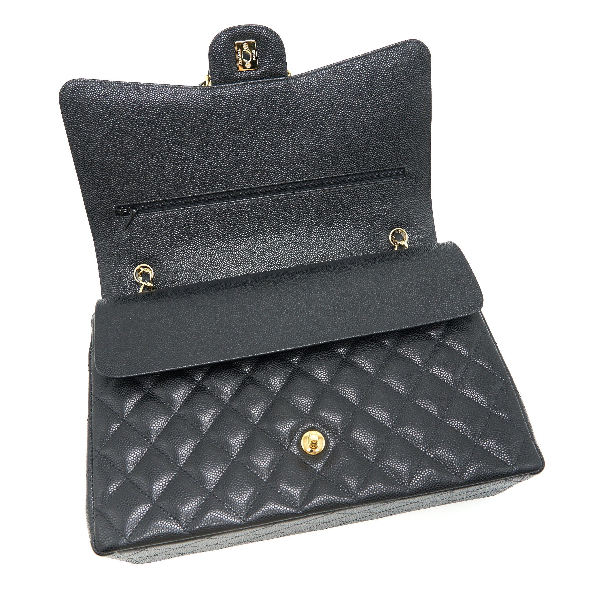 CHANEL MAXI CLASSIC DOUBLE FLAP BLACK CAVIAR GHW
