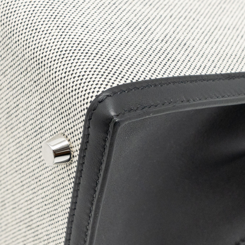 HERMES KELLY 28 SELLIER TOILE H / SWIFT ECRU - BLACK / BLACK SHW