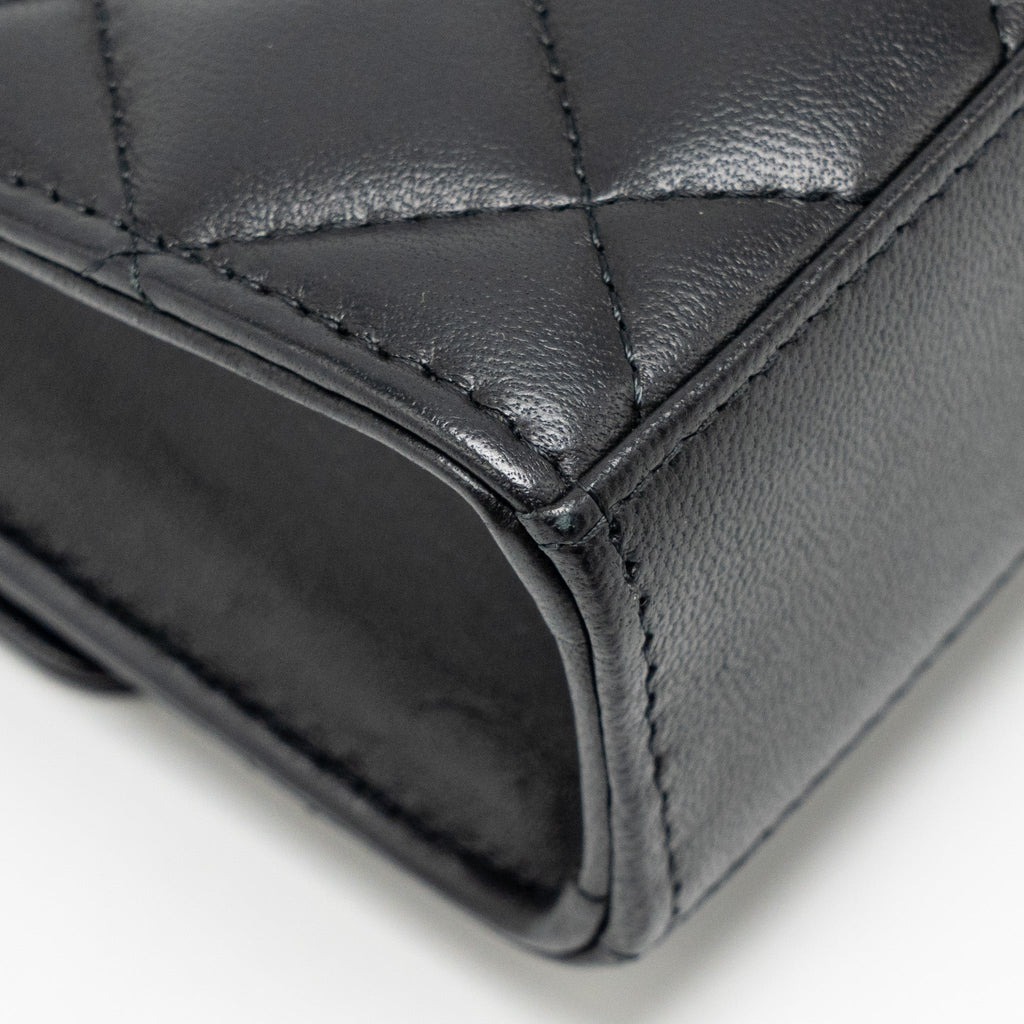 CHANEL DETAILED TOP HANDLE MINI CLUTCH WITH CHAIN LAMBSKIN BLACK LGHW (MICROCHIP)