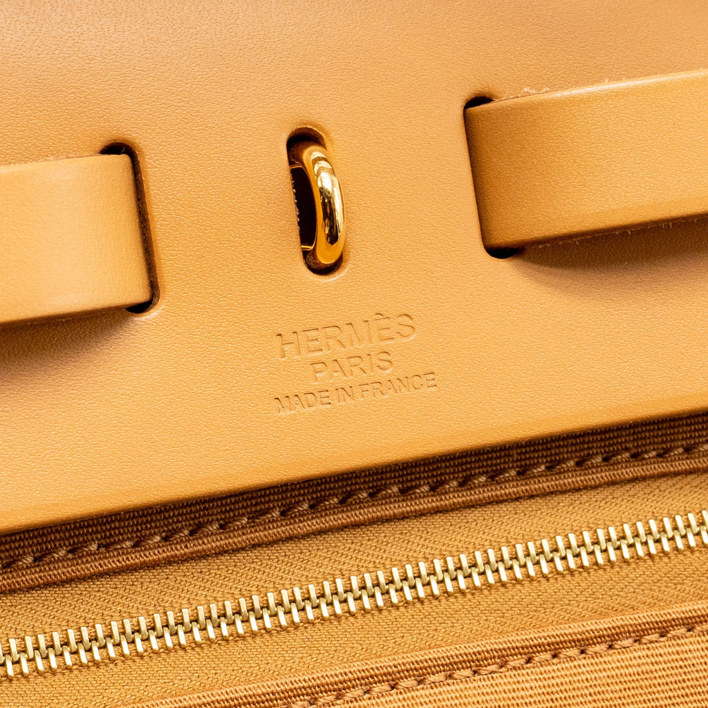 HERMES HERBAG 31 ZIP BAG CANVAS/HUNTER LEATHER ETOUPE / NATURAL SABLE GHW