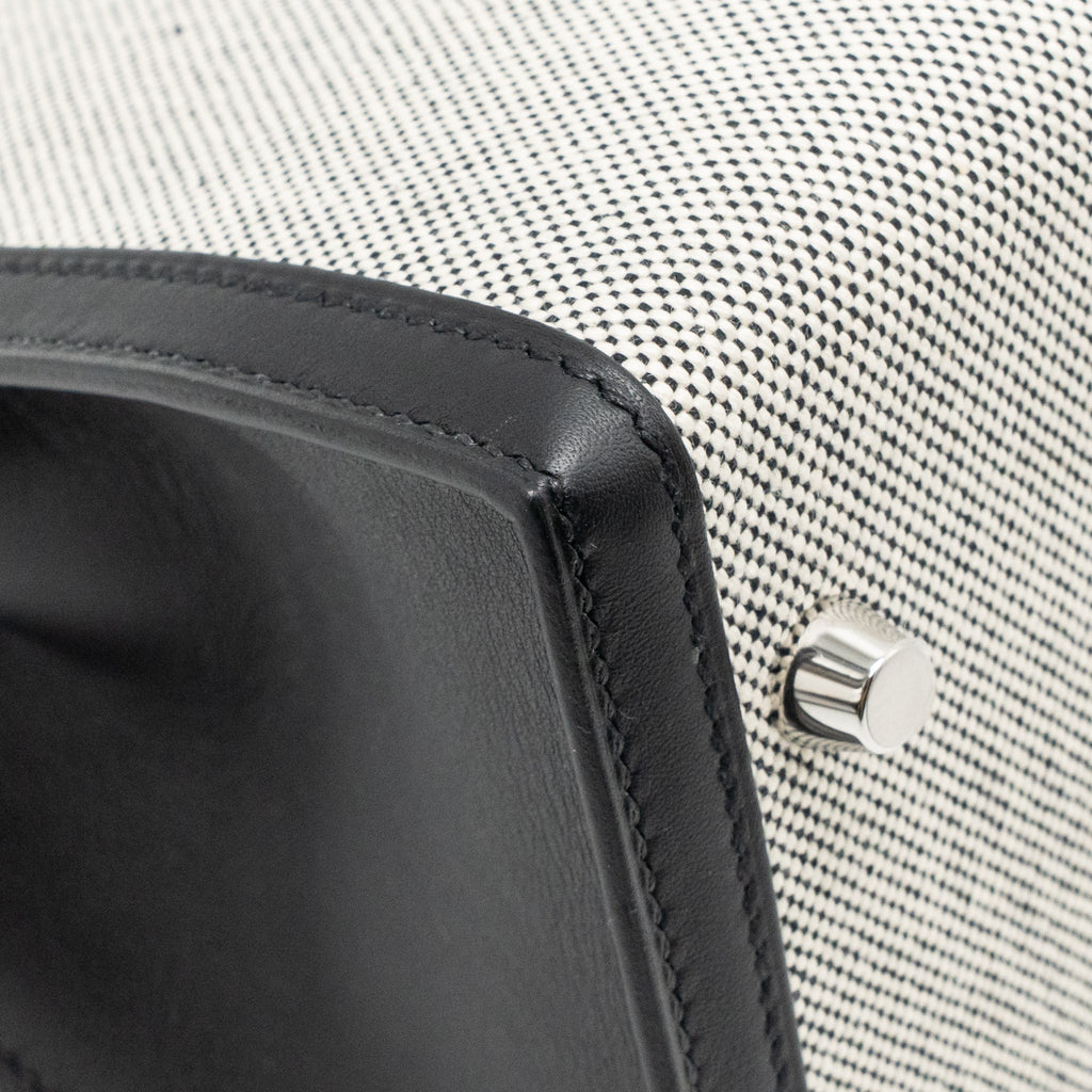 HERMES KELLY 28 SELLIER TOILE H / SWIFT ECRU - BLACK / BLACK SHW