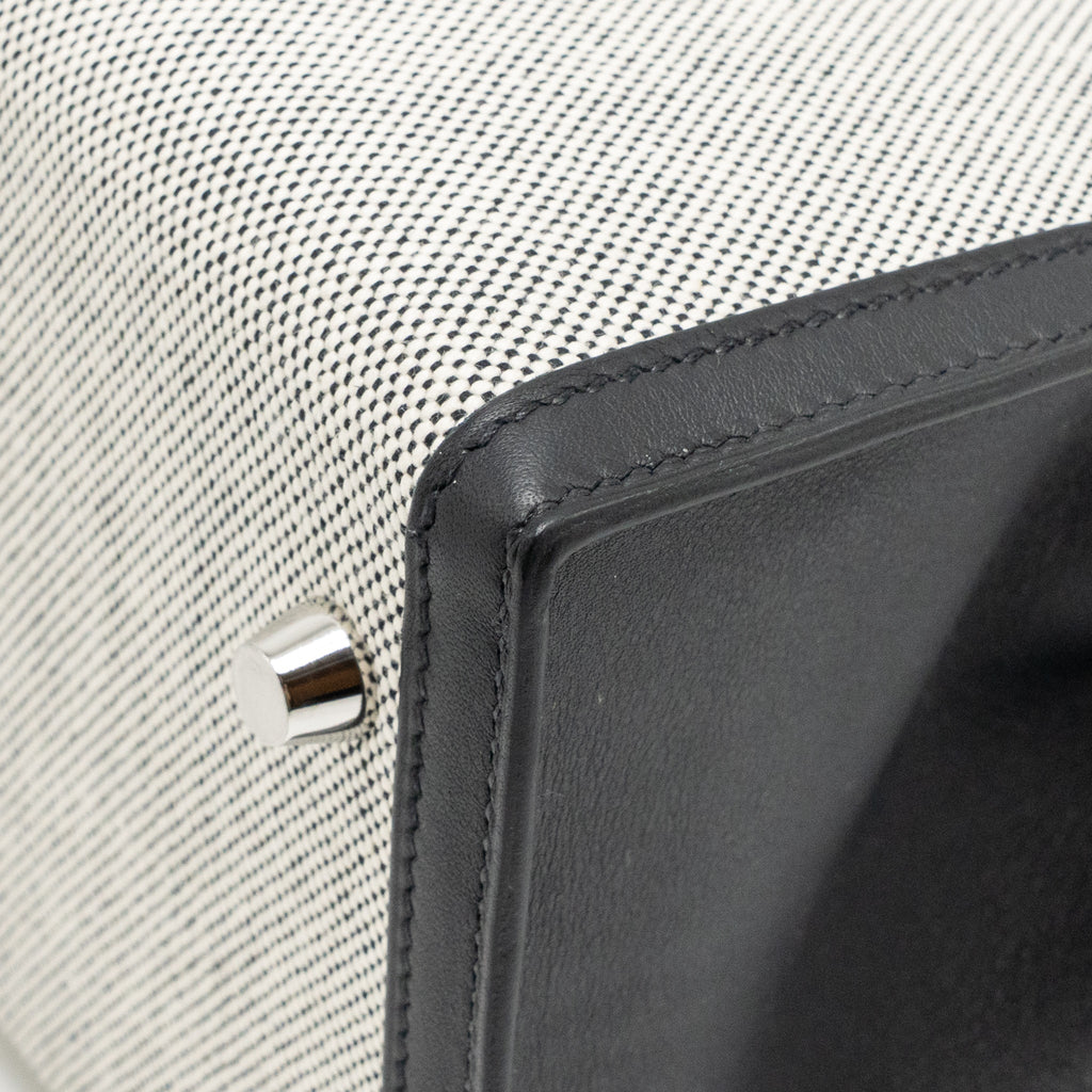 HERMES KELLY 28 SELLIER TOILE H / SWIFT ECRU - BLACK / BLACK SHW