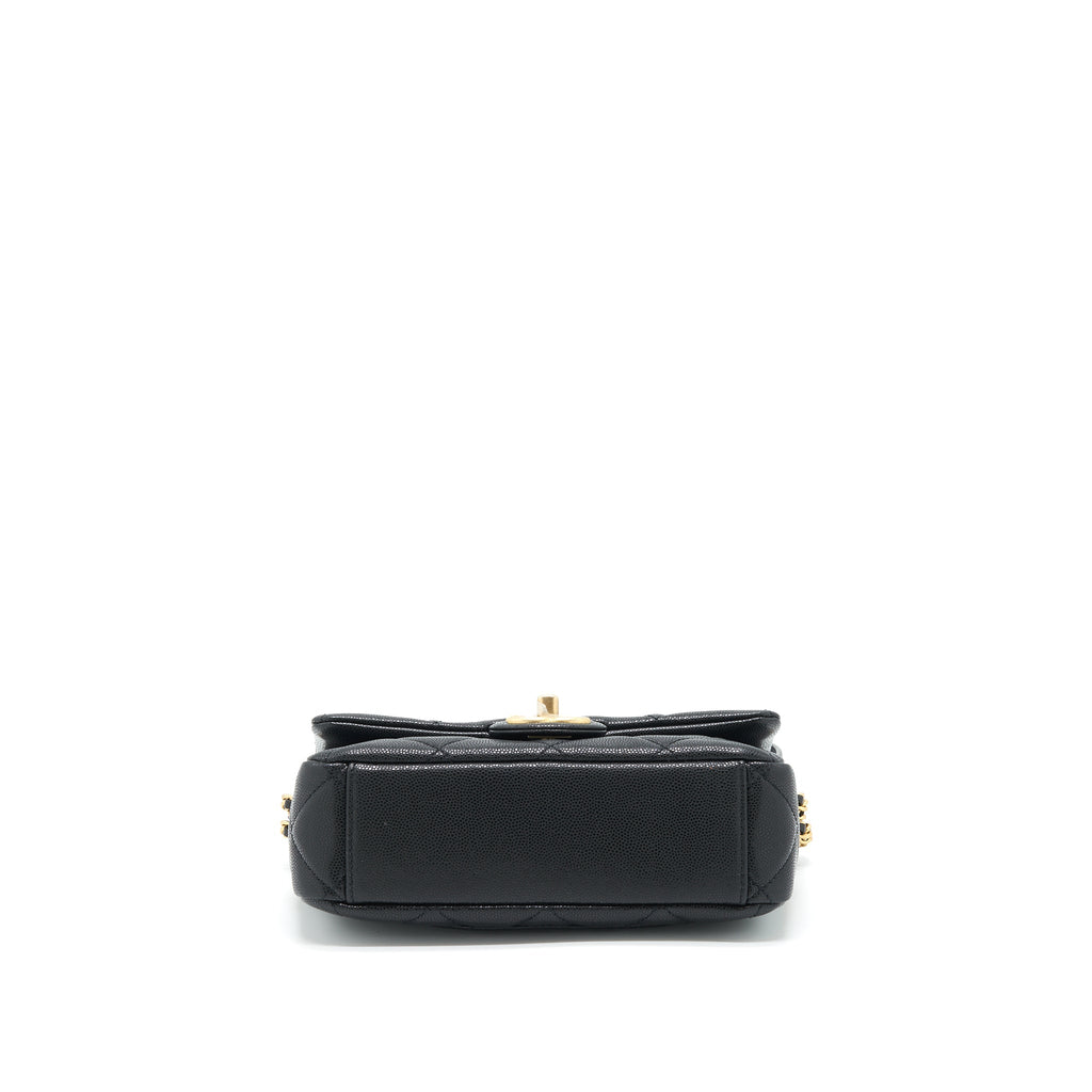CHANEL 22A SMALL FLAP BAG WITH BUTTON ON CHAINS CAVIAR BLACK BRUSHED GHW