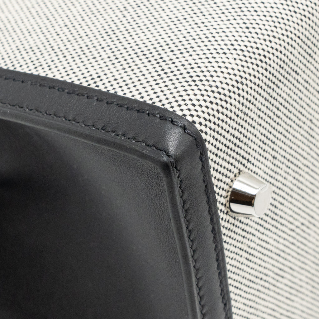 HERMES KELLY 28 SELLIER TOILE H / SWIFT ECRU - BLACK / BLACK SHW