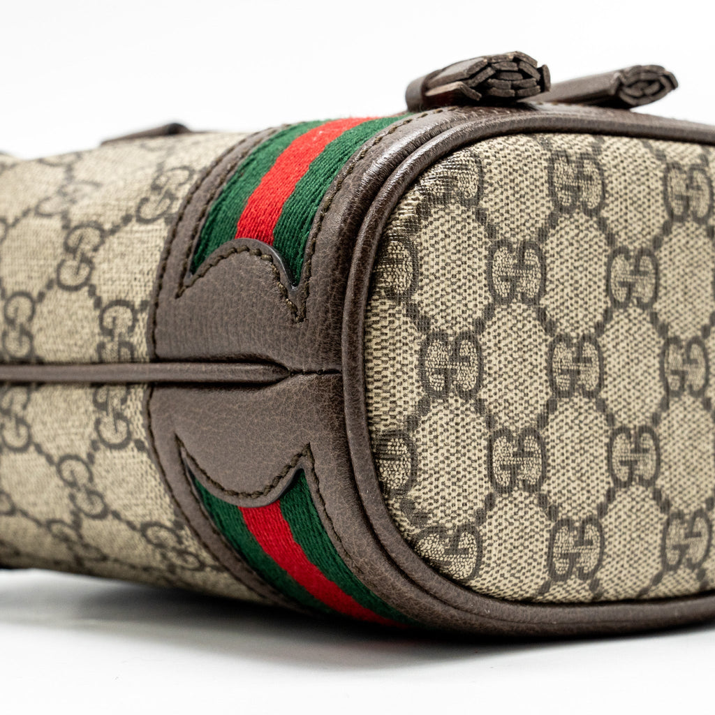 GUCCI OPHIDA MINI BUCKET BAG GG SUPREME CANVAS BEIGE / EBONY GHW