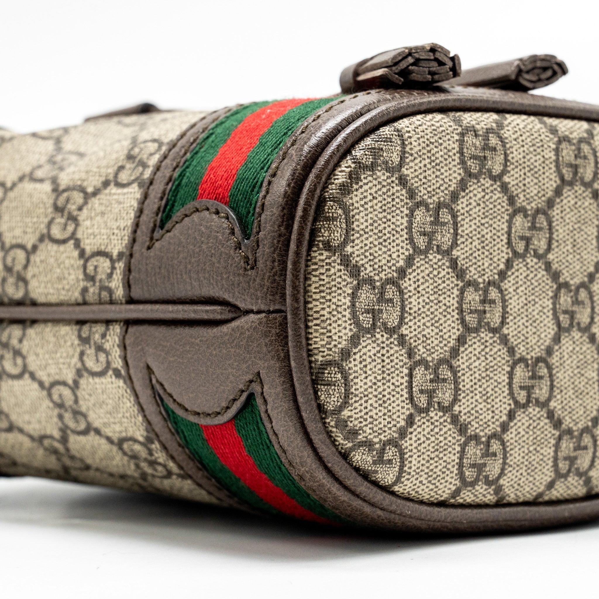 GUCCI OPHIDA MINI BUCKET BAG GG SUPREME CANVAS BEIGE / EBONY GHW