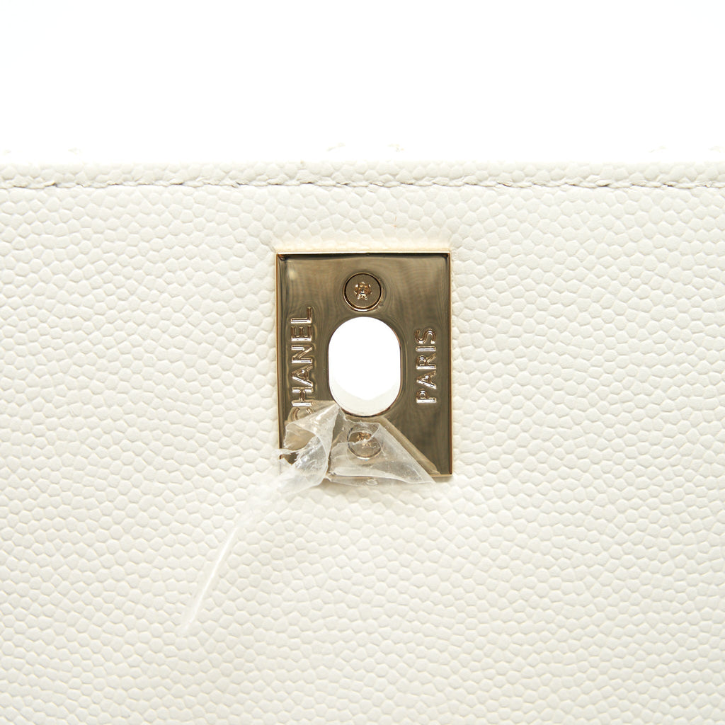 CHANEL SMALL COCO HANDLE CAVIAR WHITE LGHW (MICROCHIP)