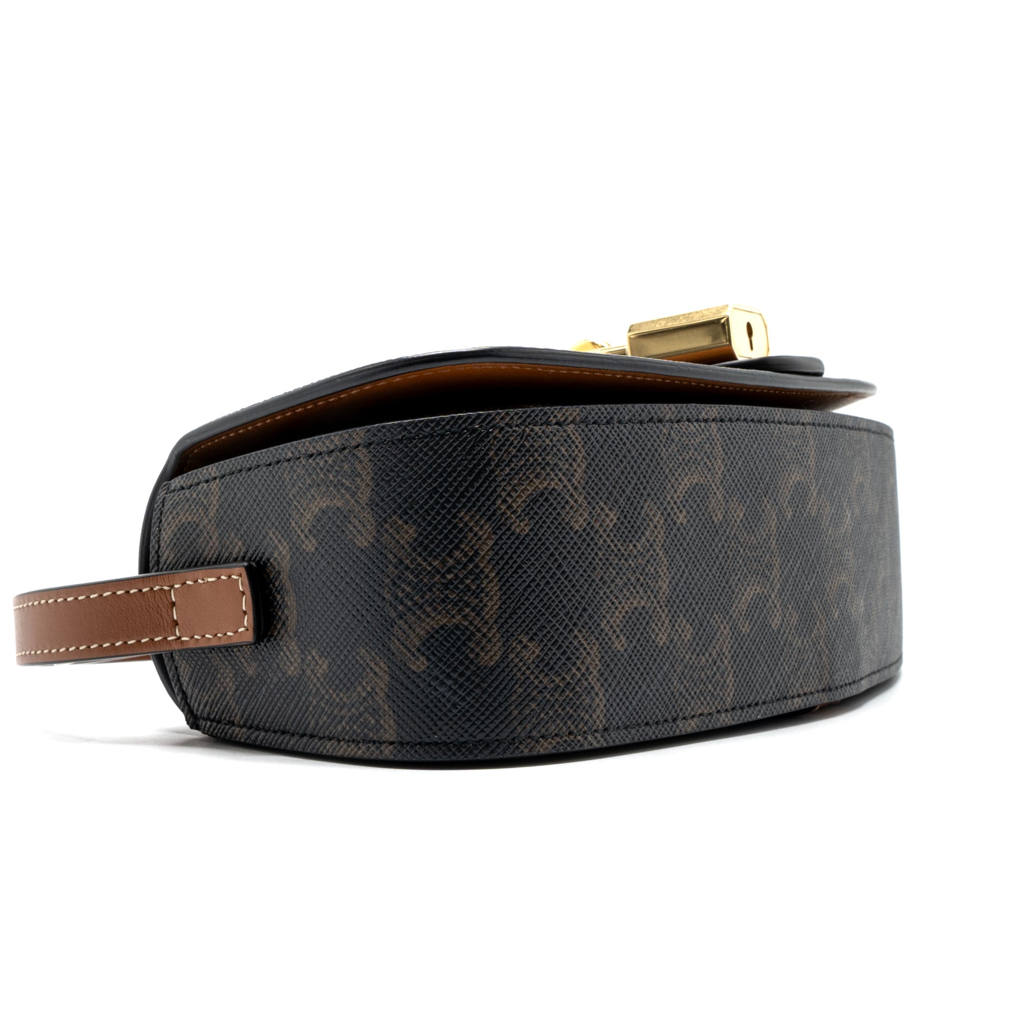 CELINE CLUTCH ON STRAP TABOU TRIOMPHE CANVAS/ CALFSKIN TAN GHW