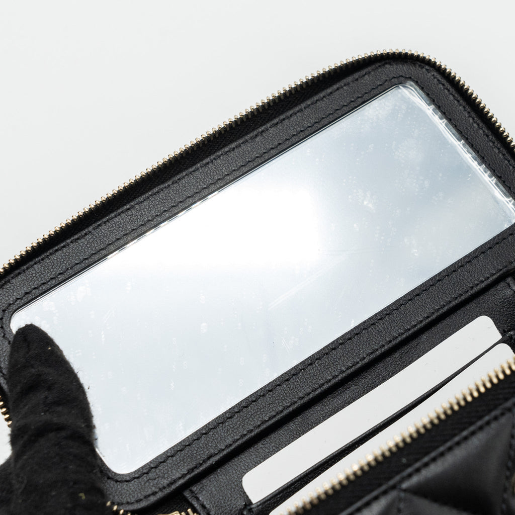 CHANEL TOP HANDLE LONG VANITY WITH CHAIN LAMBSKIN BLACK LGHW(MICROCHIP)