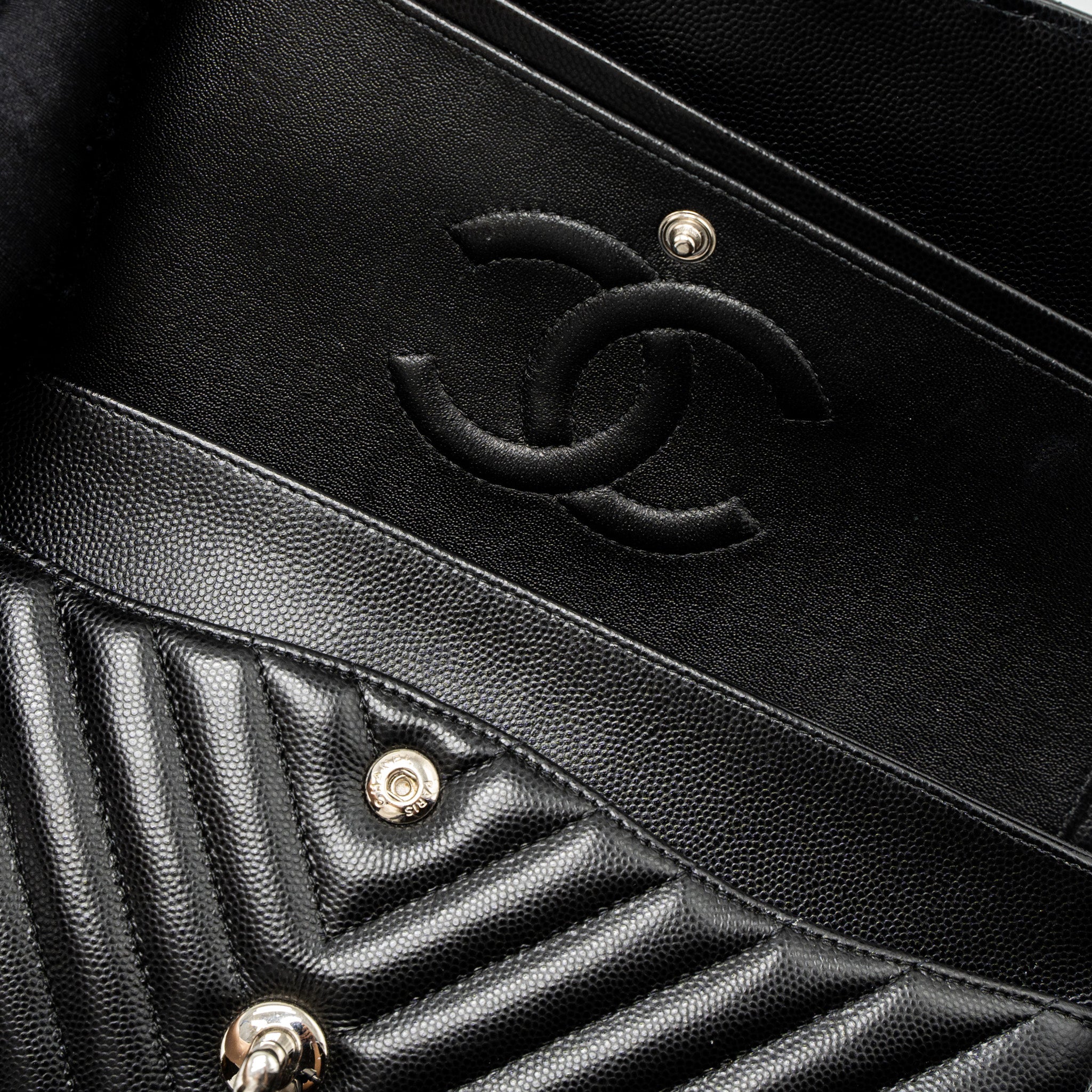 CHANEL MEDIUM CLASSIC DOUBLE FLAP BAG CHEVRON CAVIAR BLACK SHW