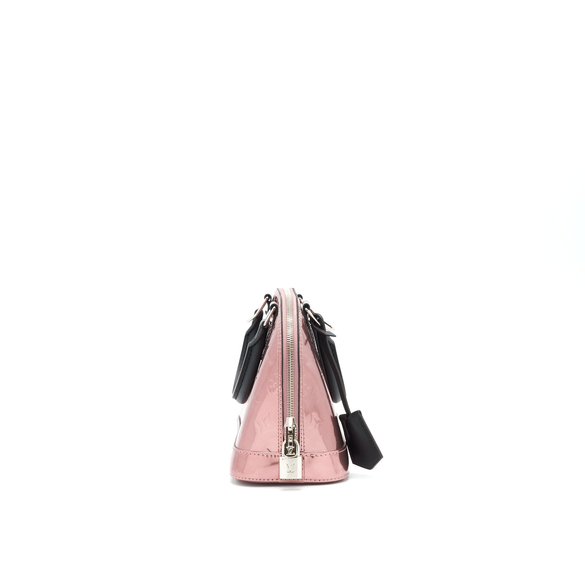 LOUIS VUITTON ALMA BB PATENT LEATHER METALLIC PINK WITH BLACK HANDLE SHW