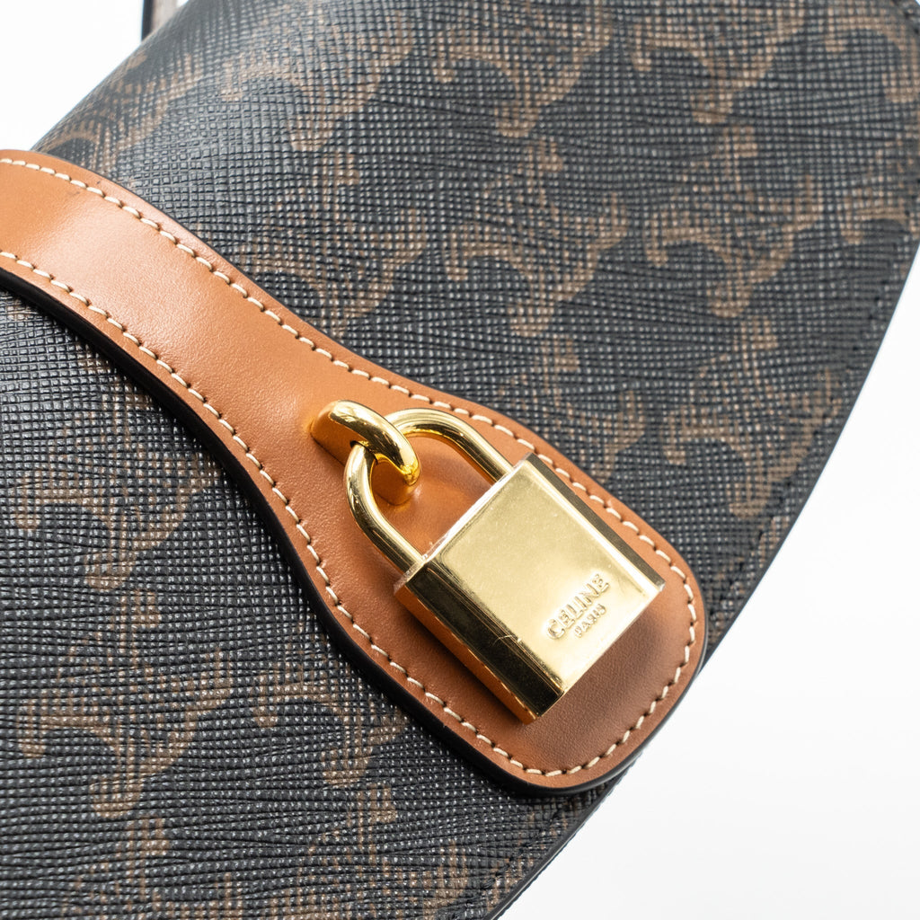 CELINE CLUTCH ON STRAP TABOU TRIOMPHE CANVAS/ CALFSKIN TAN GHW