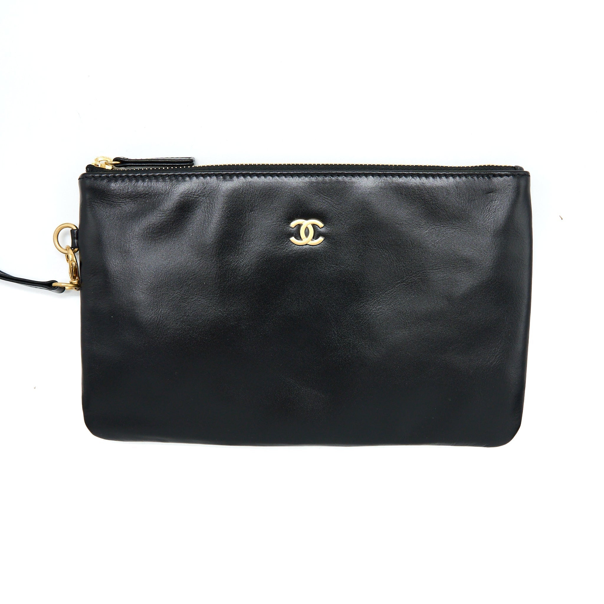 CHANEL MEDIUM 22 BAG GOLD LETTER SHINY CALFSKIN BLACK GHW (MICROCHIP)
