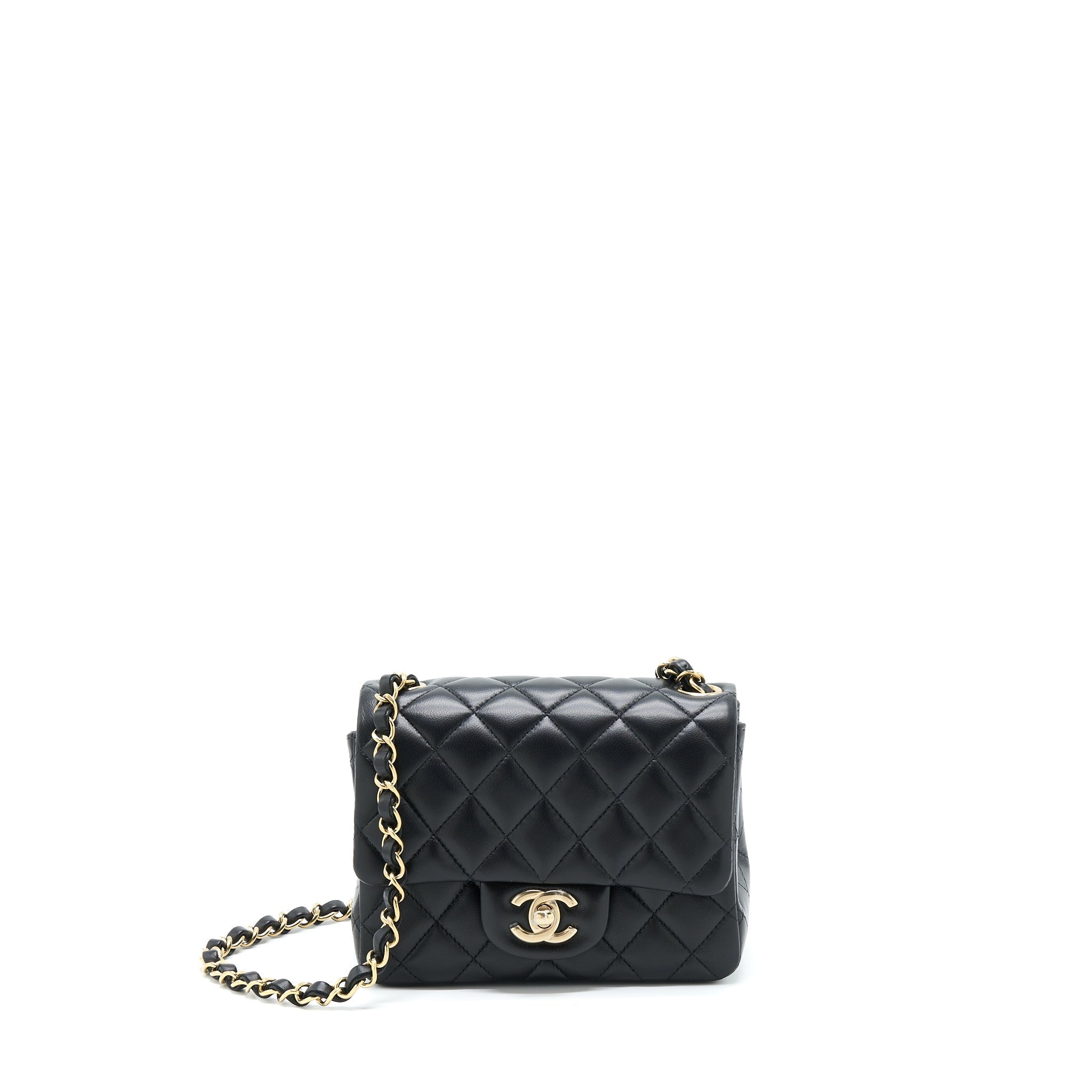 CHANEL MINI SQUARE FLAP BAG LAMBSKIN BLACK GHW (MICROCHIP)