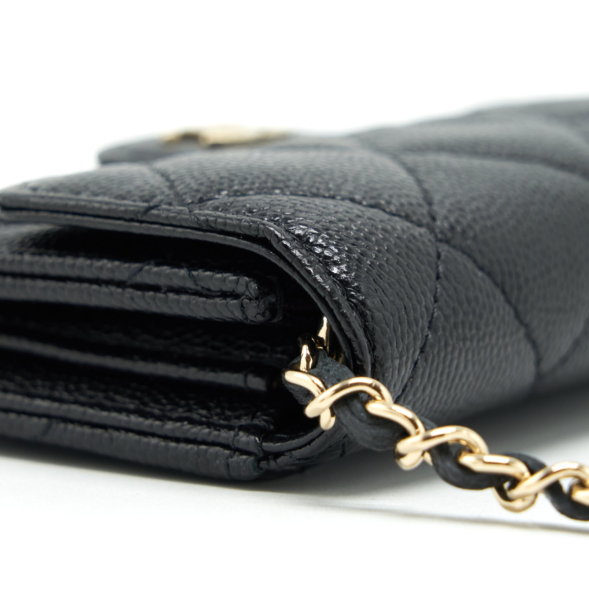 CHANEL CLASSIC CARD HOLDER WITH CHAIN CAVIAR BLACK LGHW