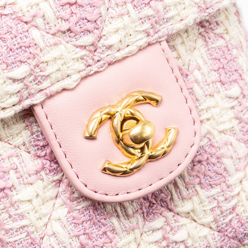 CHANEL TOP HANDLE VANITY BAG WITH CHAIN TWEED PINK GHW (MICROCHIP)