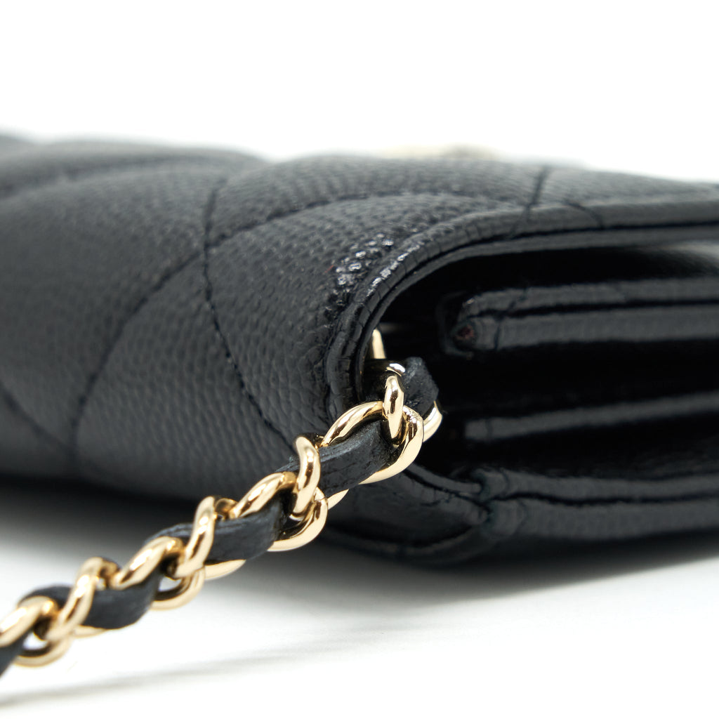 CHANEL CLASSIC CARD HOLDER WITH CHAIN CAVIAR BLACK LGHW