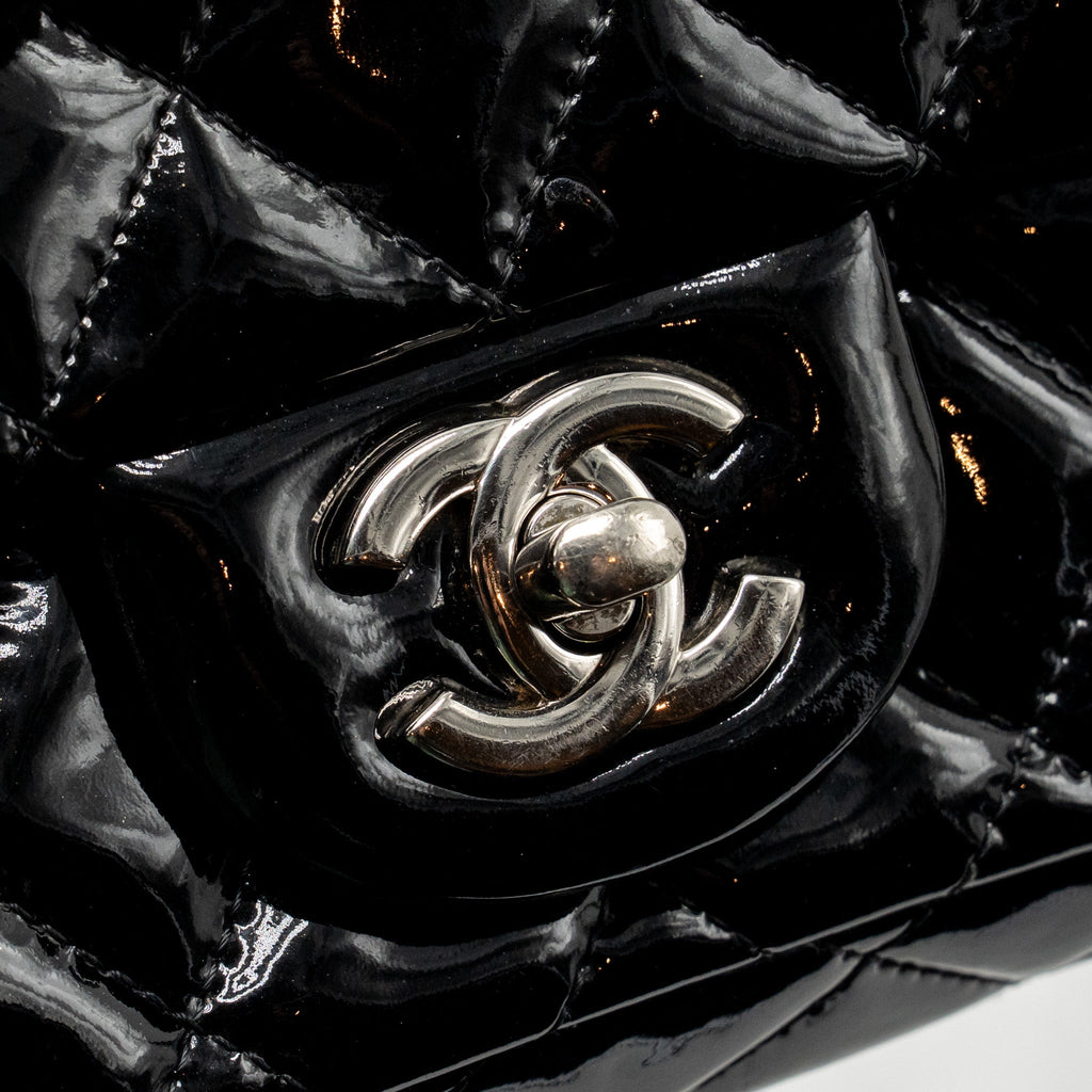 CHANEL CC MINI FLAP BAG PATENT BLACK SHW