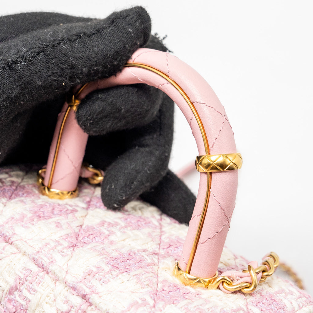 CHANEL TOP HANDLE VANITY BAG WITH CHAIN TWEED PINK GHW (MICROCHIP)